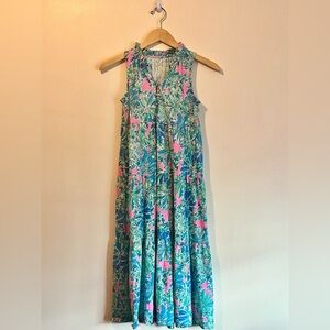 Lilly Pulitzer bright floral sleeveless dress women’s large tropical flirty